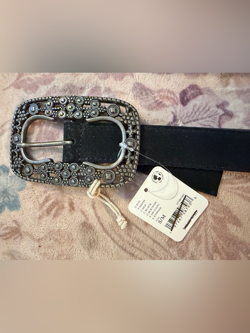 Free People Black Suede Belt with Antique Silver Decorative Buckle